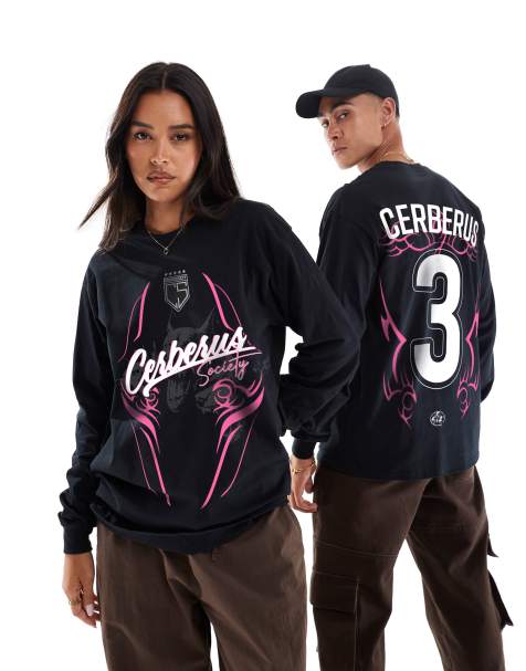 PRNT Cerberus keeper front and back print longsleeve t-shirt in black 