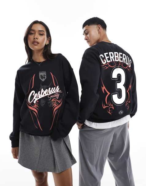 PRNT Cerberus keeper society front print and back print sweatshirt in black - view 1
