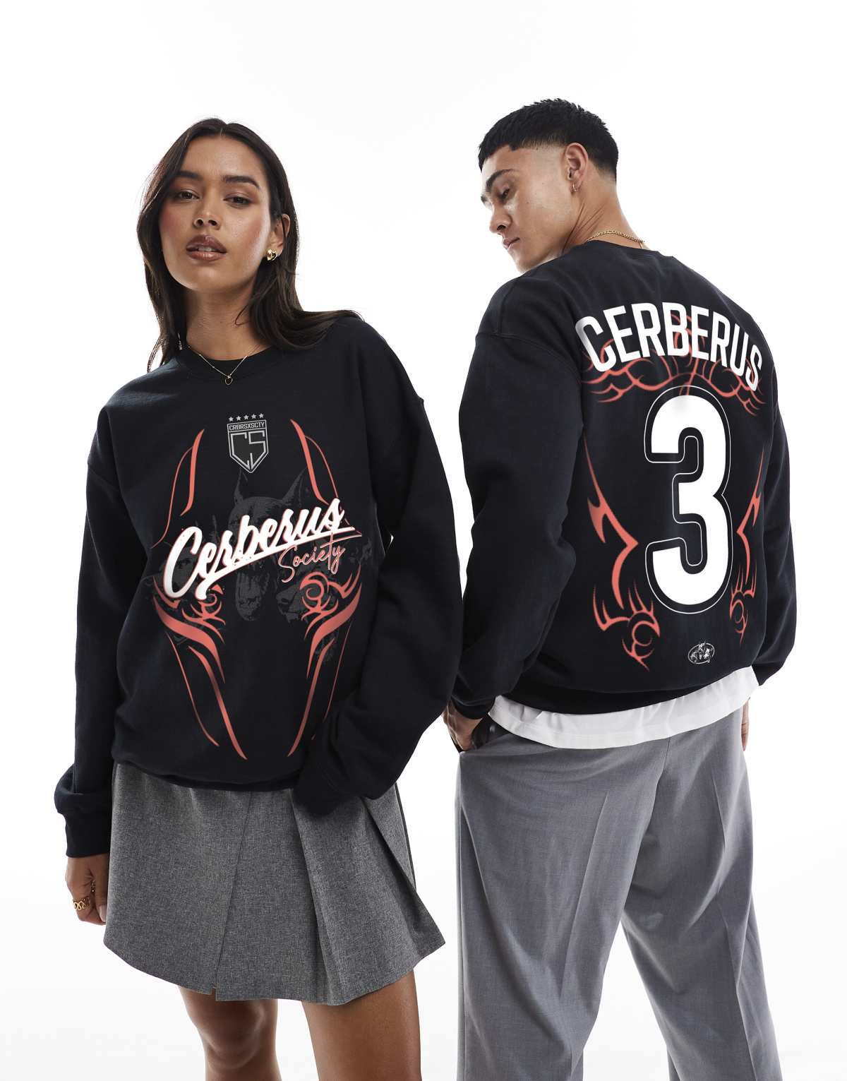 PRNT Cerberus keeper society front print and back print sweatshirt in black