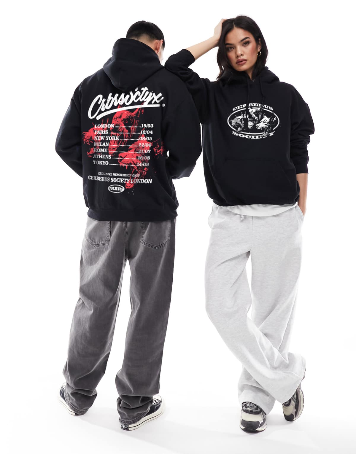 PRNT Cerberus society front print and back print hood in black