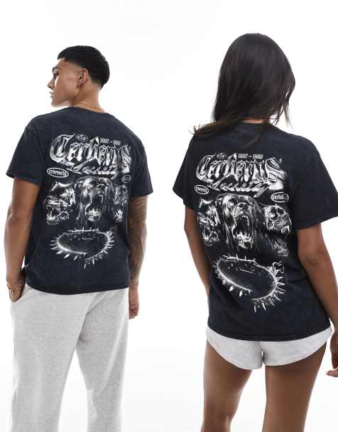 PRNT Cerberus unchained front and back print washed t-shirt in snow wash - view 1