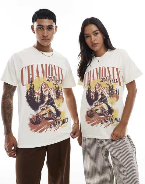 PRNT Chamonix front print washed t-shirt in ecru overdye 