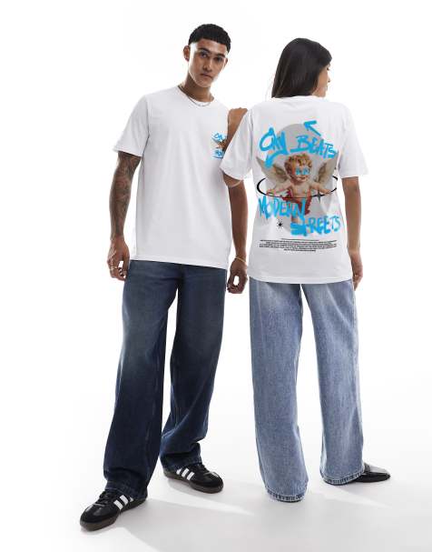 PRNT City beats front print and back print relaxed t-shirt in white 