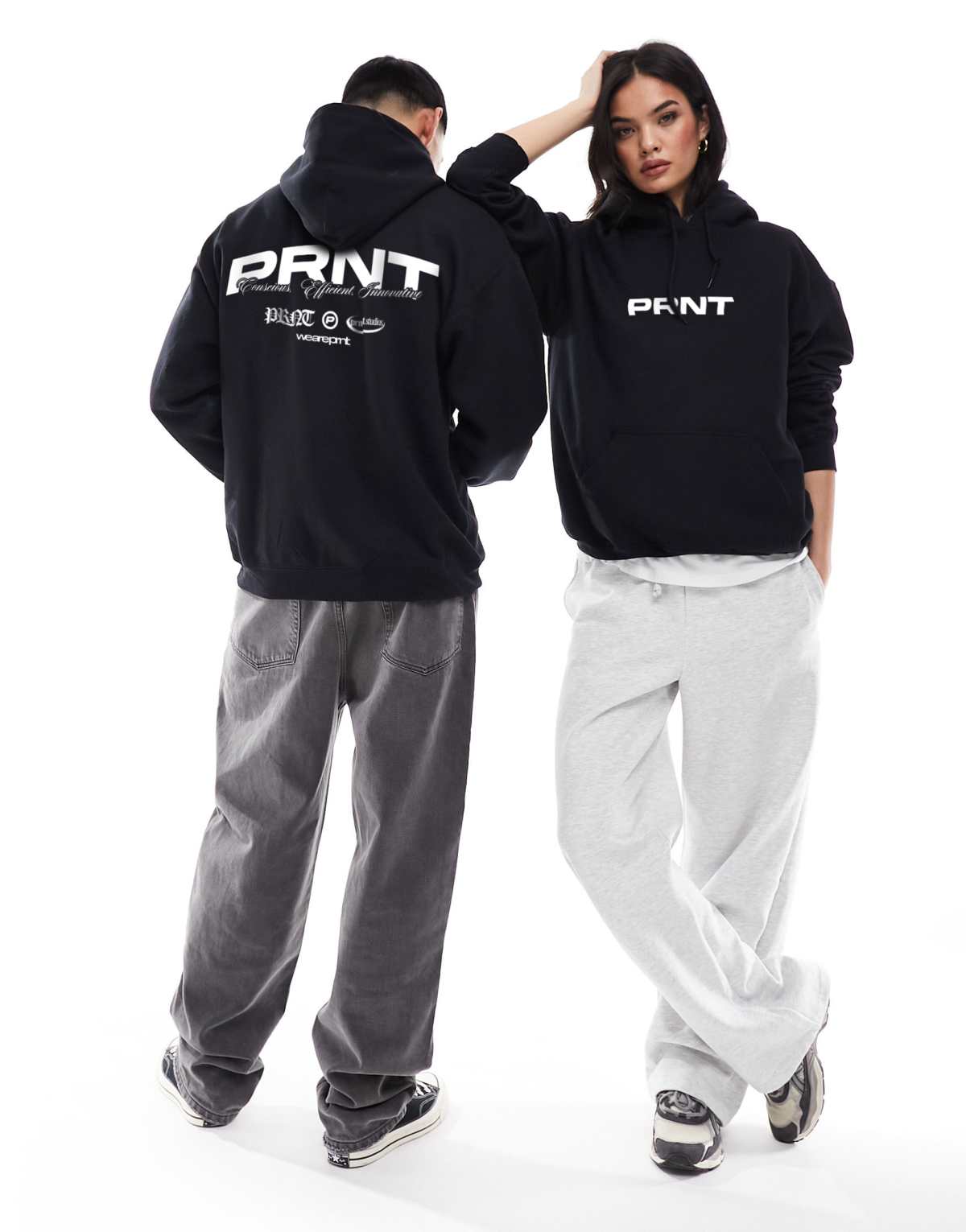 PRNT Conscious front print and back print hood in black