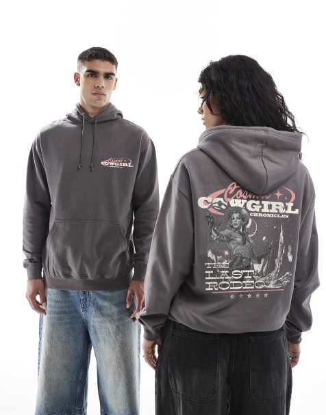 PRNT Cosmic cowgirl relaxed hoody in charcoal - view 1