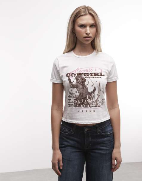PRNT Cowgirl chronicals cropped t-shirt in white - view 1