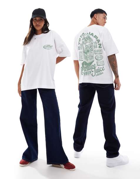 PRNT Creative juice front print and back print oversized t-shirt in white - view 1