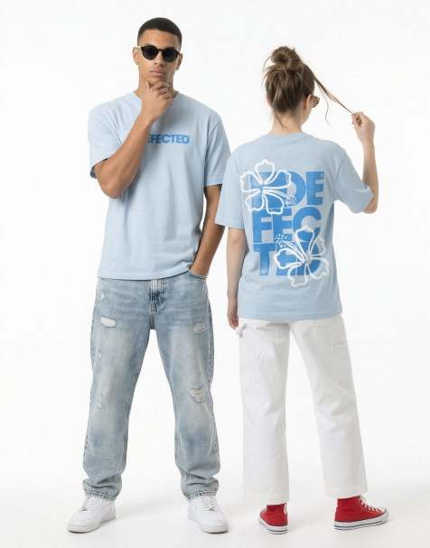 Prnt - Defected Records - blue floral t-shirt in blue overdye  - view 1