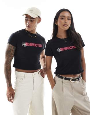 Prnt - Defected Records - floral logo cropped tee in black