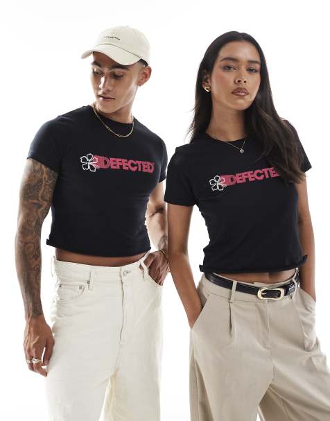 Prnt - Defected Records - floral logo cropped tee in black  - view 1