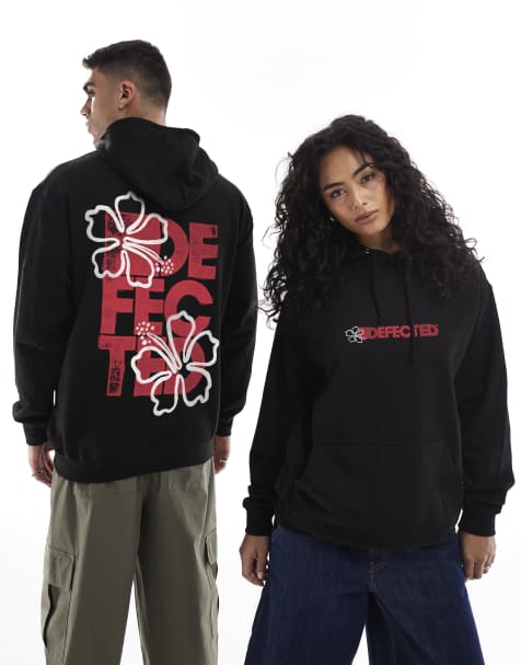 Prnt - Defected Records - red floral hoody in black - view 1