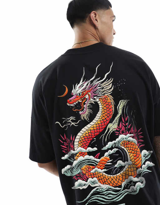 PRNT embroidered dragon print oversized t-shirt in black  , 3 of 4