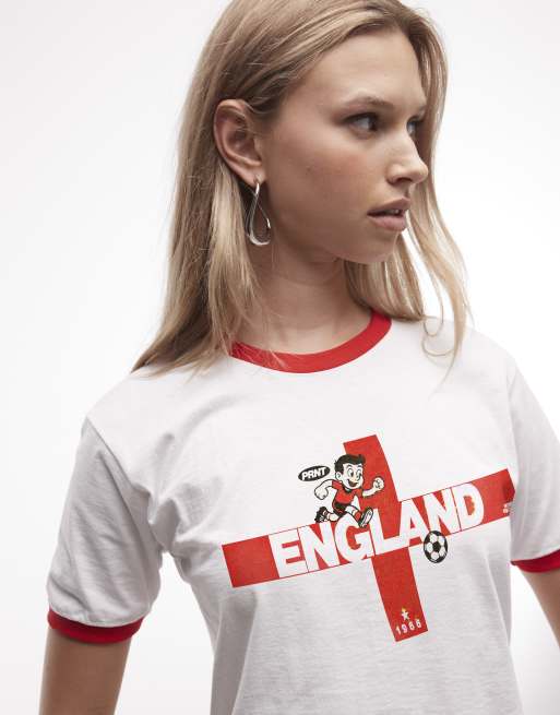 PRNT England cartoon graphic ringer t-shirt in white/red, 2 of 4