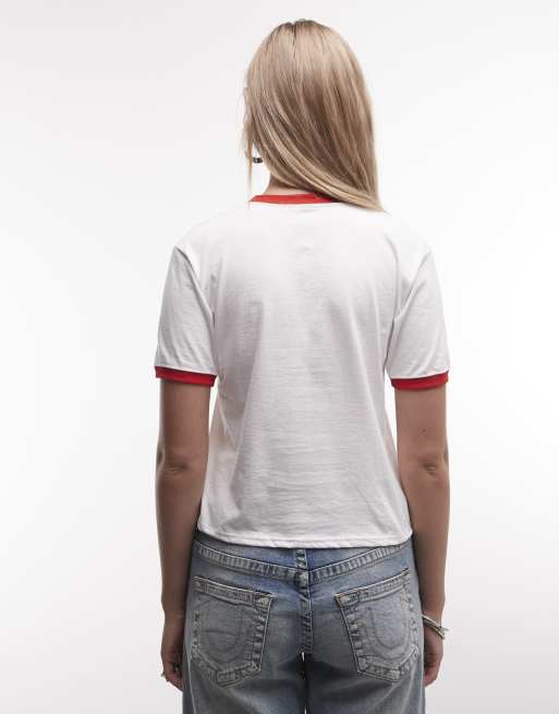 PRNT England cartoon graphic ringer t-shirt in white/red, 4 of 4