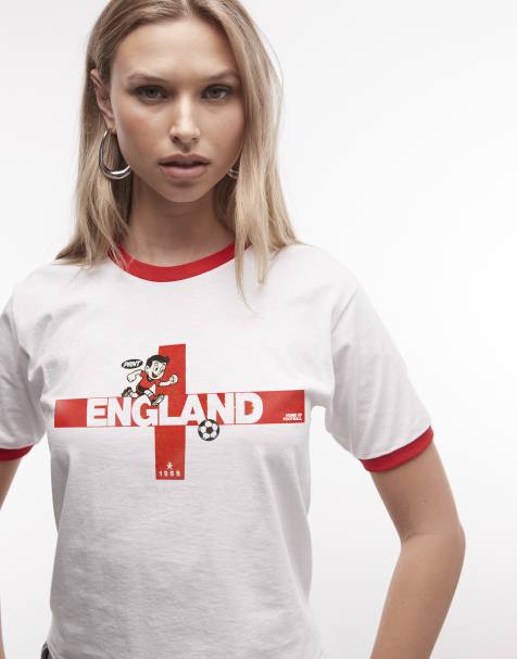 PRNT England cartoon graphic ringer t-shirt in white/red - view 1