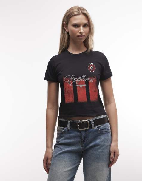 PRNT England stripes football graphic cropped t-shirt in black