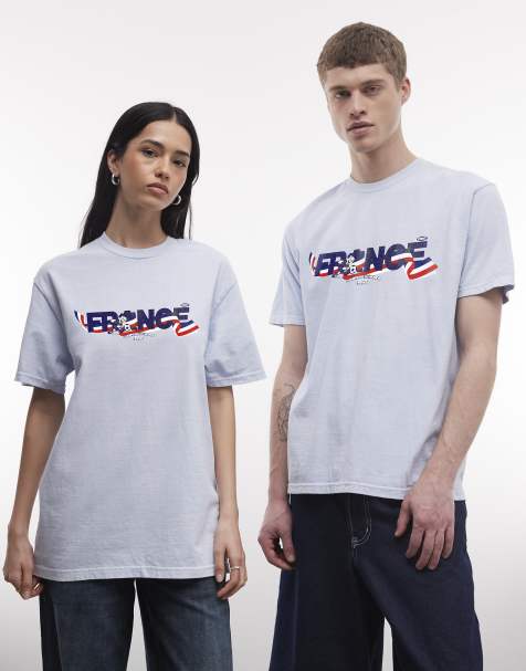 PRNT France football mascot graphic relaxed fit t-shirt in ice blue overdye