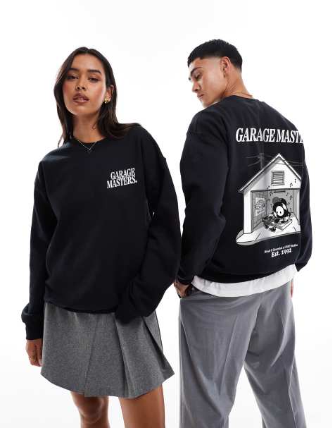 PRNT Garage masters sw front and back print sweatshirt in black - view 1