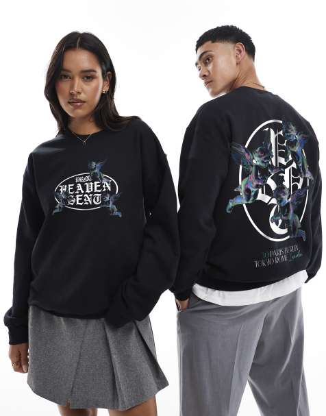 PRNT Heaven sent 3.0 blue front print and back print sweatshirt in black - view 1