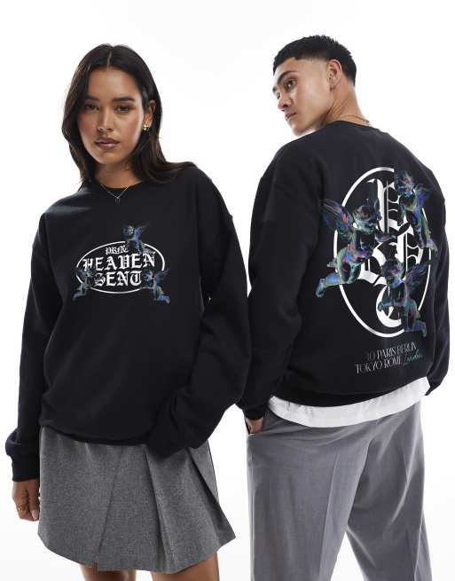 PRNT Heaven sent 3.0 blue front print and back print sweatshirt in black