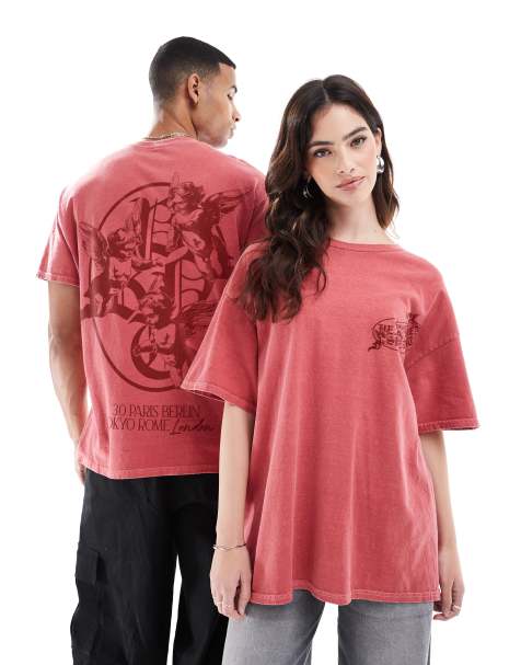 PRNT Heaven sent 3.0 red front print and back print washed t-shirt in red overdye - view 1