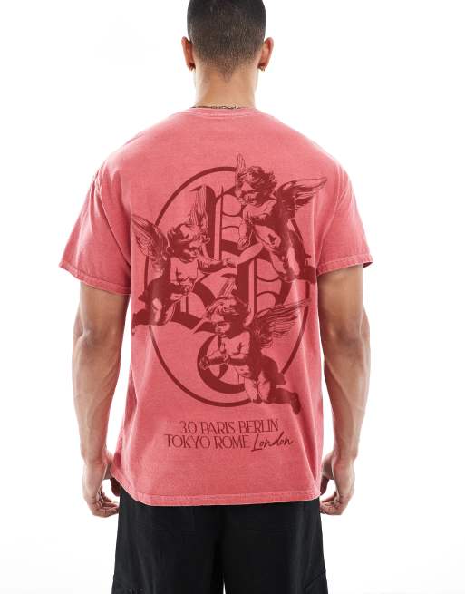 PRNT Heaven sent 3.0 red front print and back print washed t-shirt in red overdye