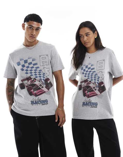 PRNT Heritage racing front print relaxed t-shirt in sports grey - view 1