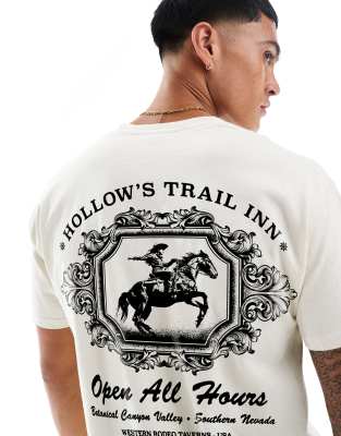 PRNT Hollow's trail inn front and back print washed t-shirt in