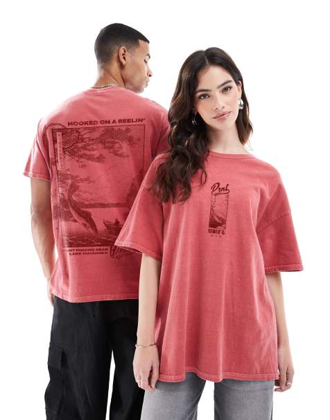 PRNT Hooked washed t-shirt in red overdye