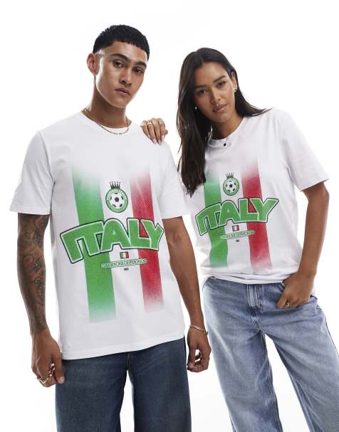 PRNT Italy stripes football graphic relaxed fit t-shirt in white