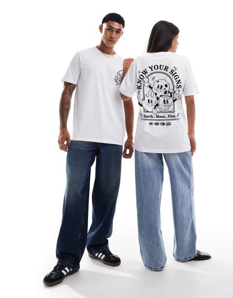 PRNT Know your signs front and back print relaxed t-shirt in white - view 1