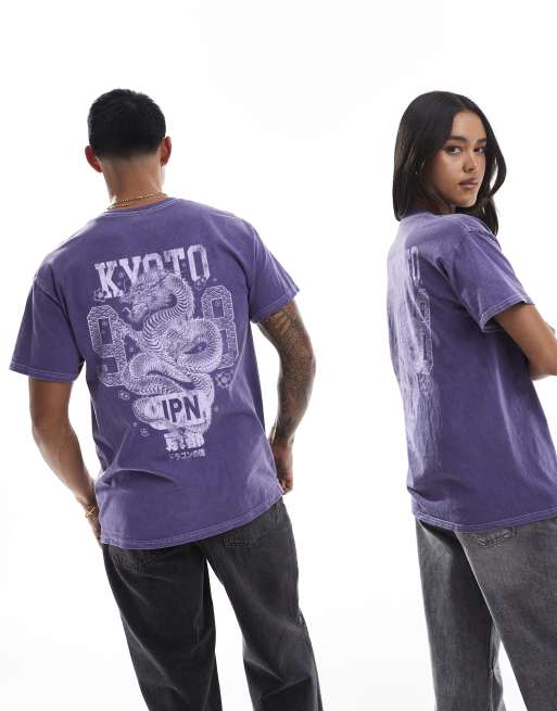 PRNT Kyoto dragon lilac relaxed t-shirt in purple overdye, 3 of 4