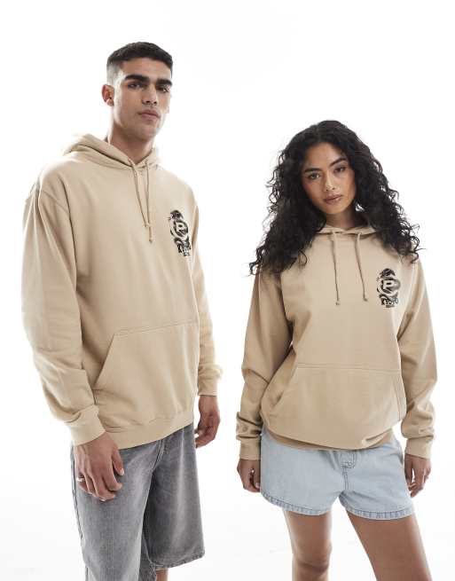 PRNT Kyoto dragon relaxed hoody in sand, 3 of 4