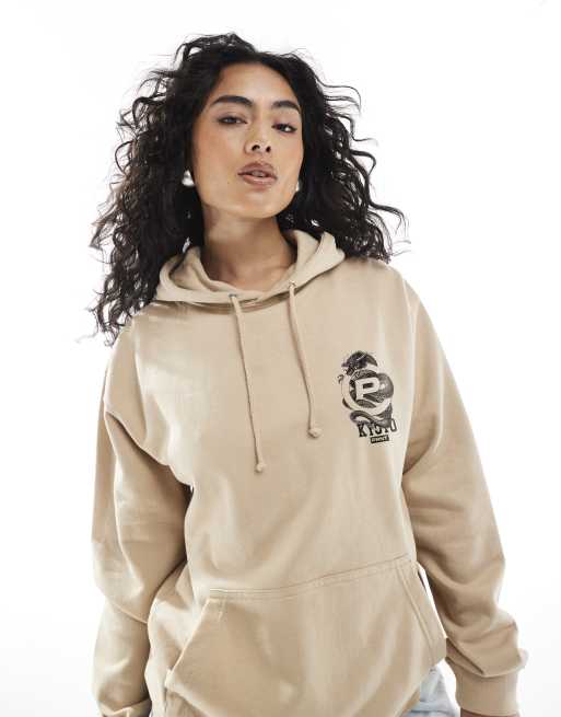 PRNT Kyoto dragon relaxed hoody in sand, 4 of 4