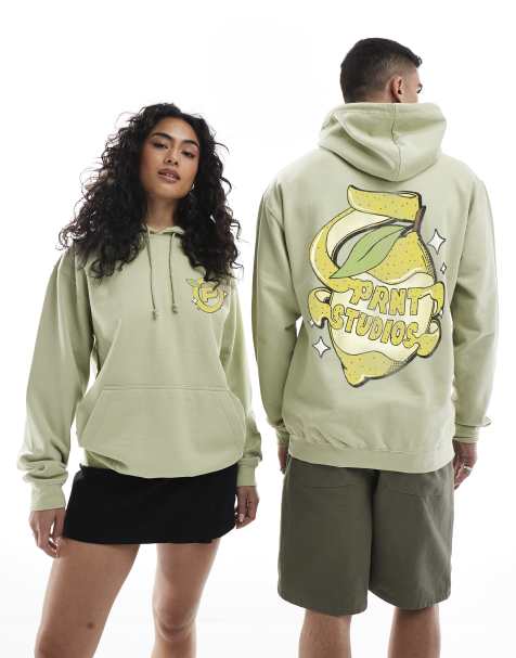 PRNT Lemon peel relaxed hoody in green - view 1