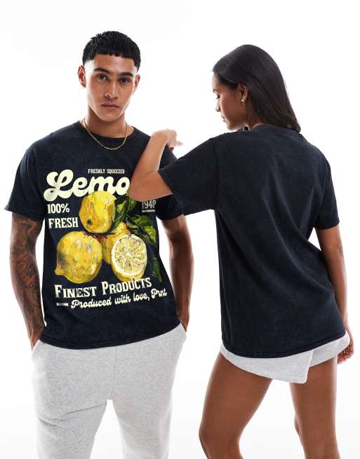 PRNT Lemons vintage front print washed t-shirt in snow wash