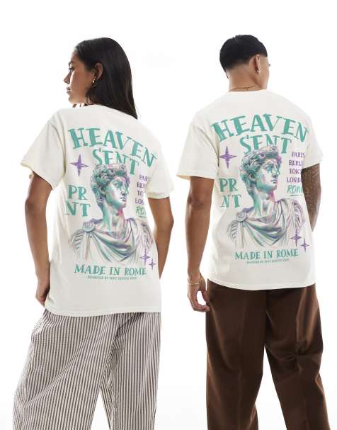 PRNT made in rome ecru front and back print washed t-shirt in ecru overdye - view 1