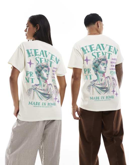 PRNT made in rome ecru front and back print washed t-shirt in ecru overdye