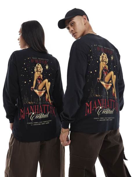 PRNT Manhattan front and back print long sleeve t-shirt in black - view 1