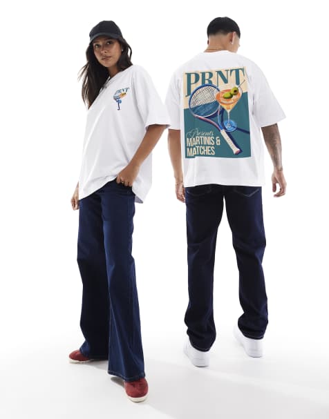 PRNT martinis & matches oversized t-shirt in white   