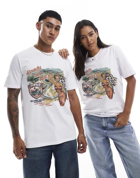 PRNT Montana racecourse front print relaxed t-shirt in white - view 1