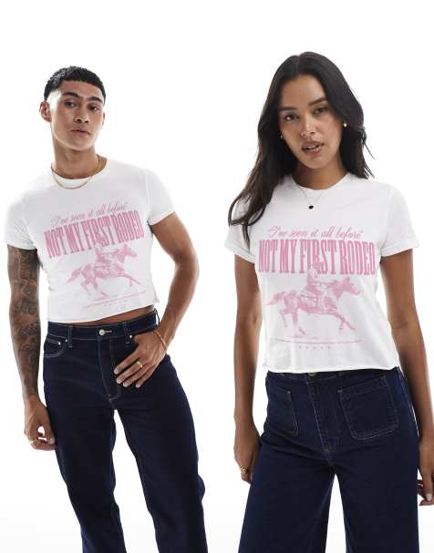 PRNT Not my first rodeo crop front print crop t-shirt in white 