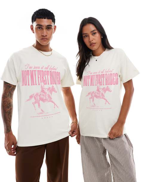 PRNT Not my first rodeo front print washed t-shirt in ecru overdye 