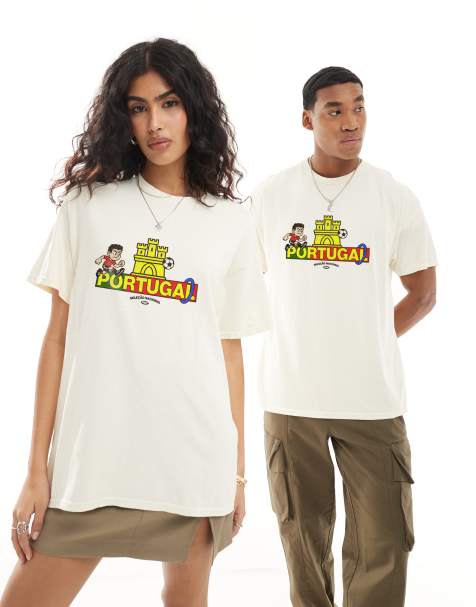 PRNT Portugal football mascot graphic relaxed fit t-shirt in ecru overdye