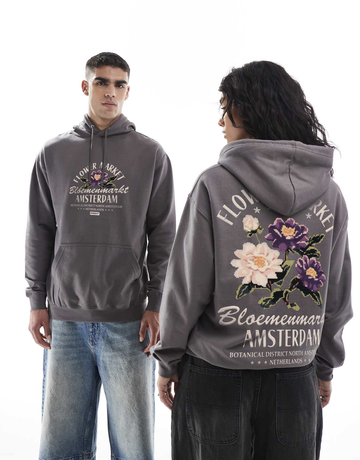 PRNT Prnt amsterdam flower market hoody in charcoal in charcoal
