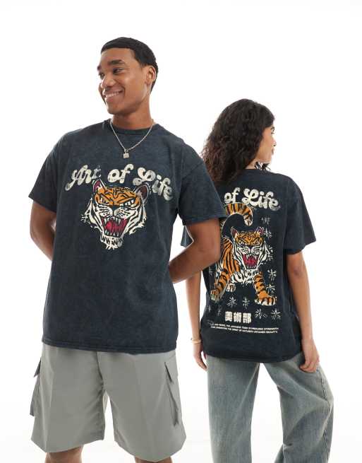 PRNT Prnt aol tiger t-shirt in snow wash in snow wash