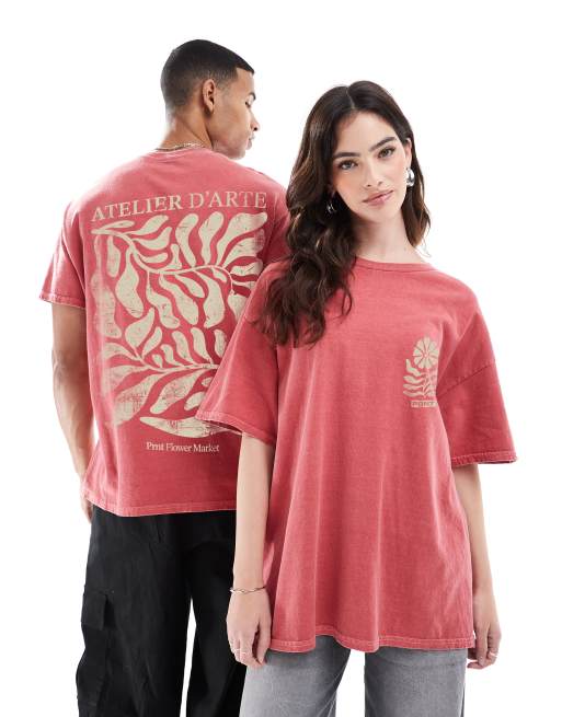 PRNT Prnt atelier d'arte t-shirt in red overdye in red overdye