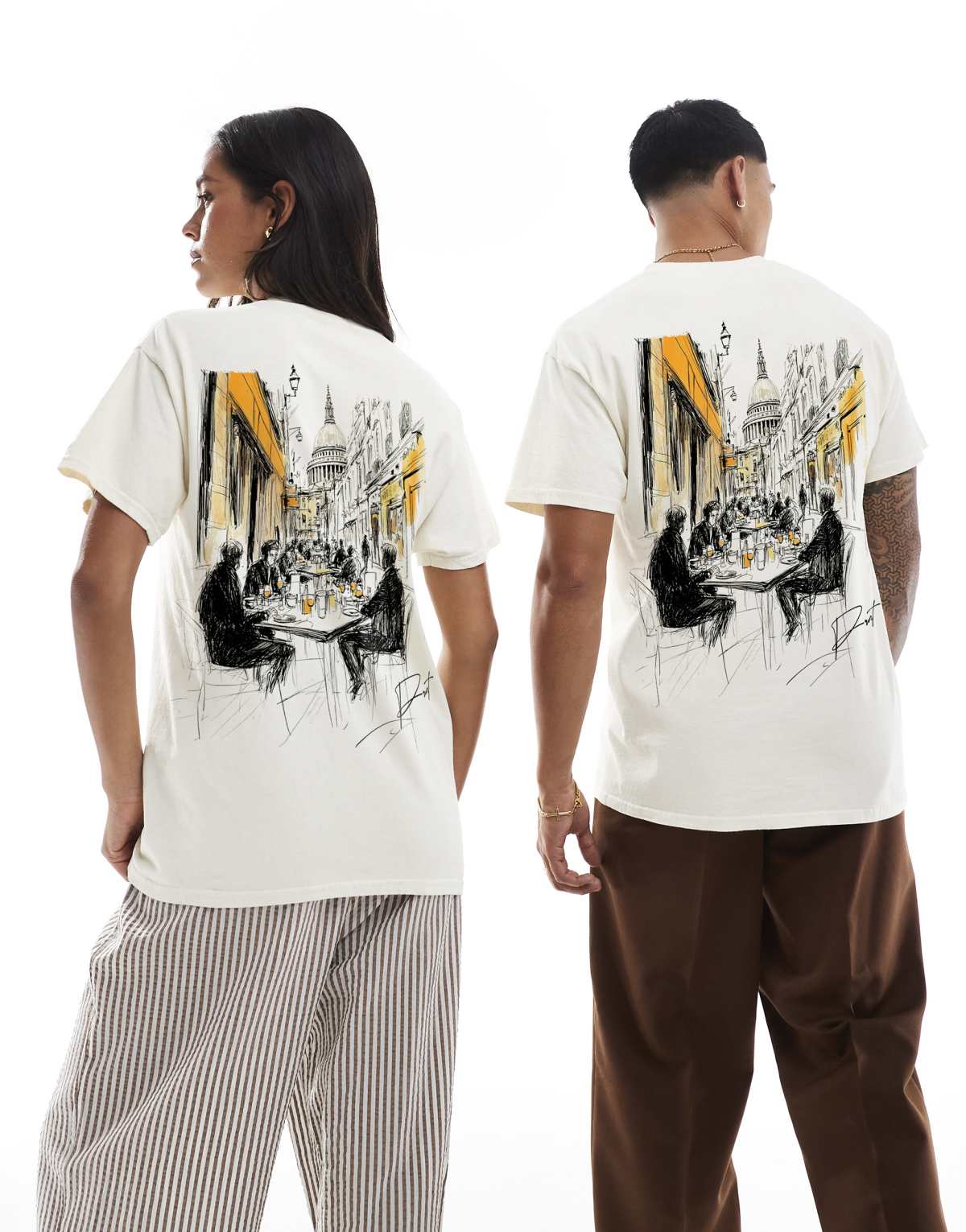 PRNT Prnt cathederal sketch t-shirt in ecru overdye in ecru overdye