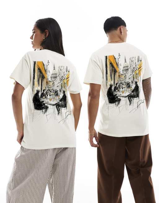 PRNT Prnt cathederal sketch t-shirt in ecru overdye in ecru overdye