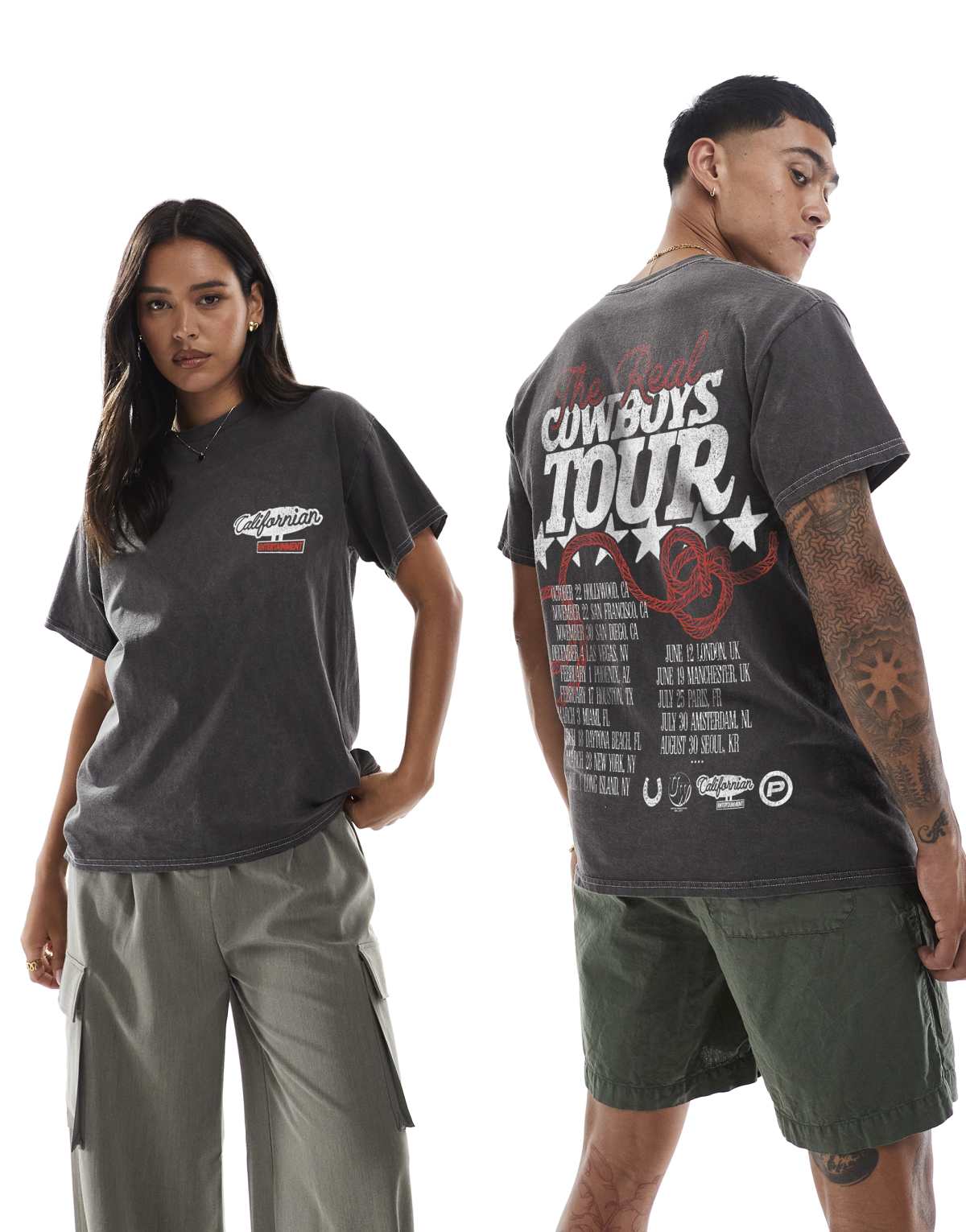 PRNT Prnt cowboys tour t-shirt in charcoal overdye in charcoal overdye